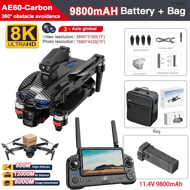 AE60 GPS Drone 8K Professional HD Camera 3-Axis Gimbal Brushless 12KM Obstacle Avoidance Large Screen FPV Fishing Airdrop Drones