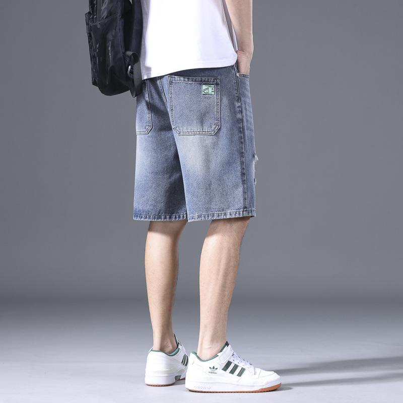 Men's Denim Shorts Summer Thin Loose Five-point Mid-trousers Ripped 5-point Breeches