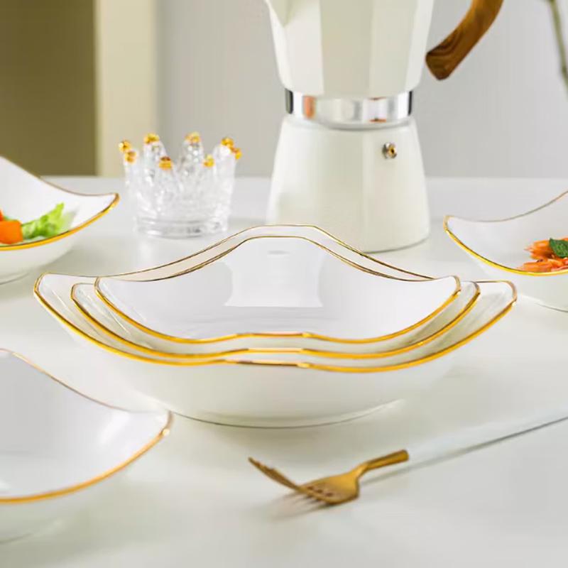 Taishun Gold Rim 7-inch Ruyi Ceramic Soup Plate