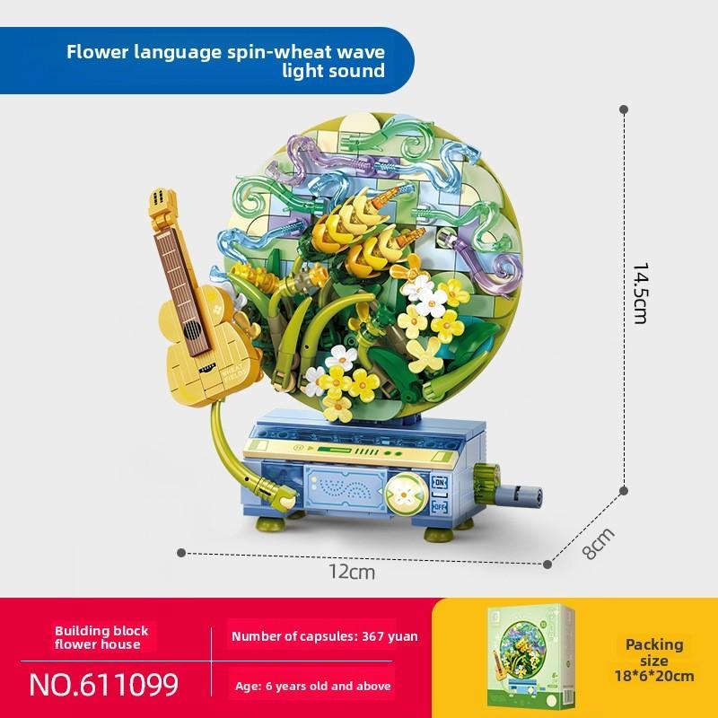 Flower Language Building Blocks With Music Playback For Girls And Kids Diy Toy Set