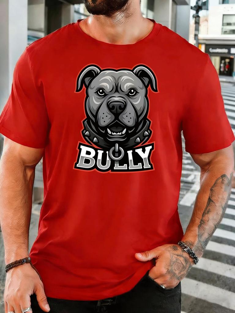 Pitbull Head With Bully Letter Unisexs Front Print T Shirt Cool Dog Graphic Tee Casual Short Sleeve Top Dog Breed Lover Gift