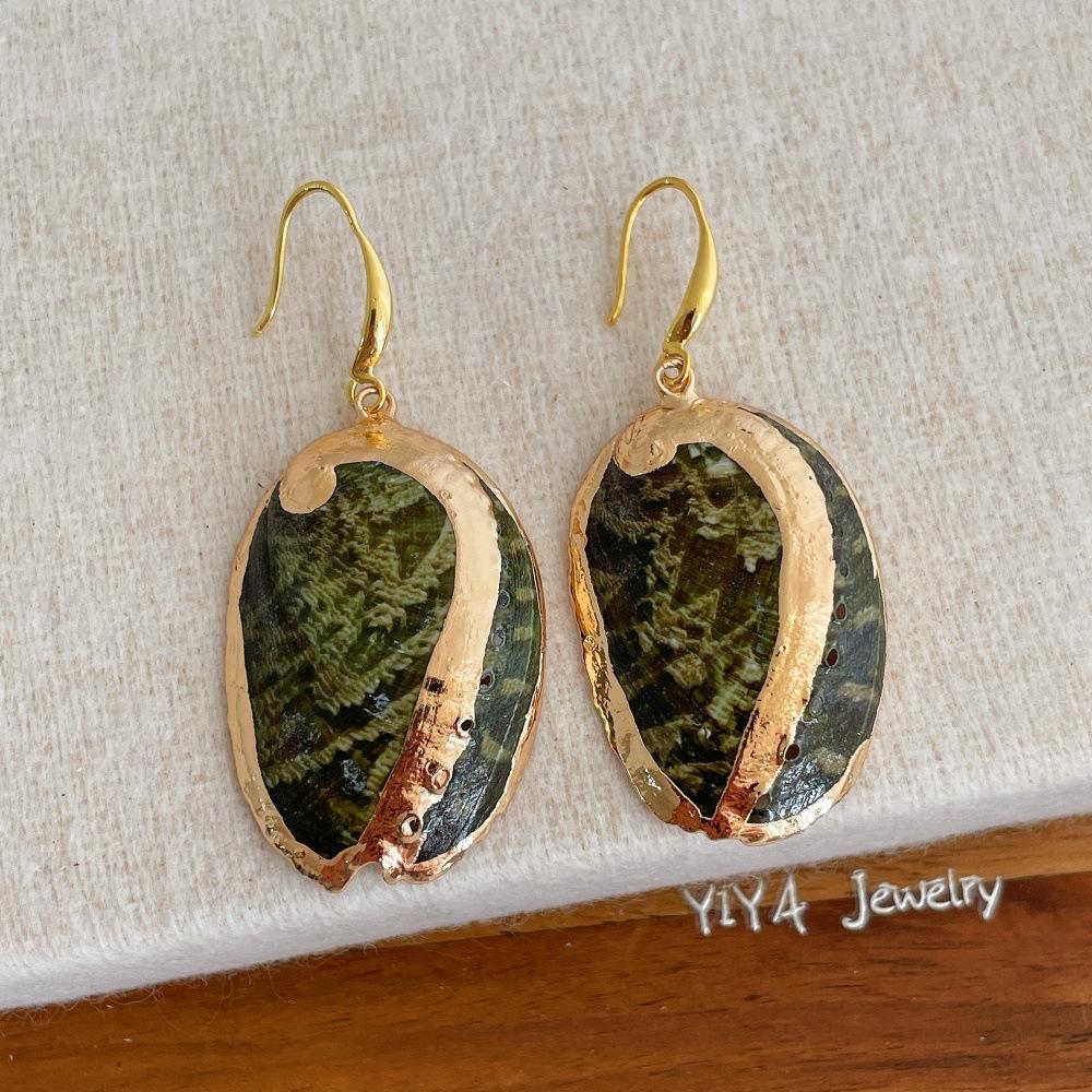 

Women Bold Statement Earrings Irregular Green Natural Shell Large Dangle Gold Plated Alloy Casual Daily Stylish Fashion Jewelry