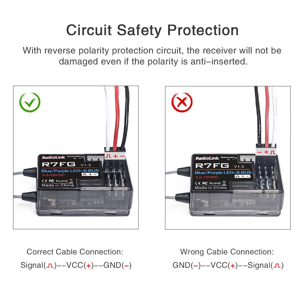 Radiolink R7FG Channle 2.4G Gyro RC Receiver Car Voltage Transmission Telemetry 600m Long Range RX for Crawler Drifting Car