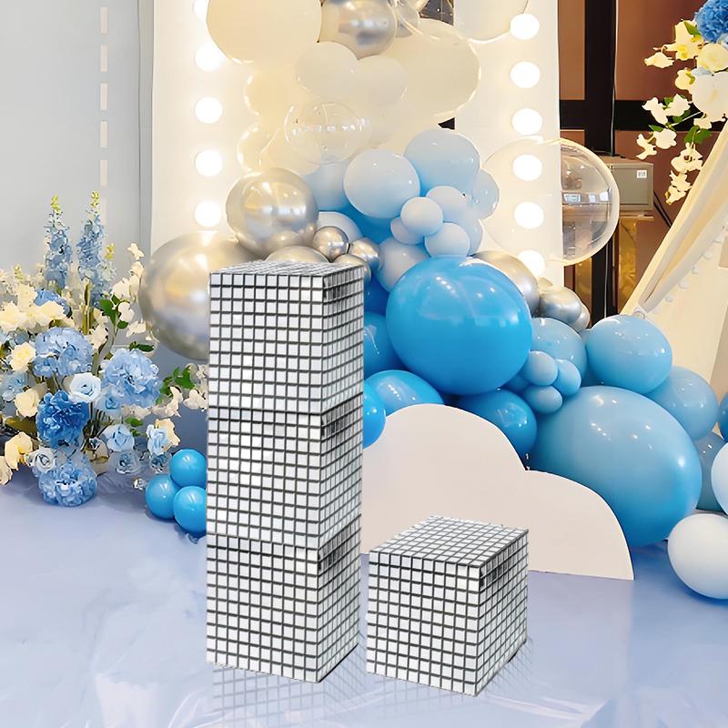 1/4PCS Scene Props Shiny Silver Magic Cube Shape Creative Packaging box Party decorations Candy box Retro 25x25x25cm