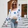 Sweater Butterfly Knitted Top Off shoulder Ripped Short Korean Lazy Style Short Sweater Women's Summer and Autumn