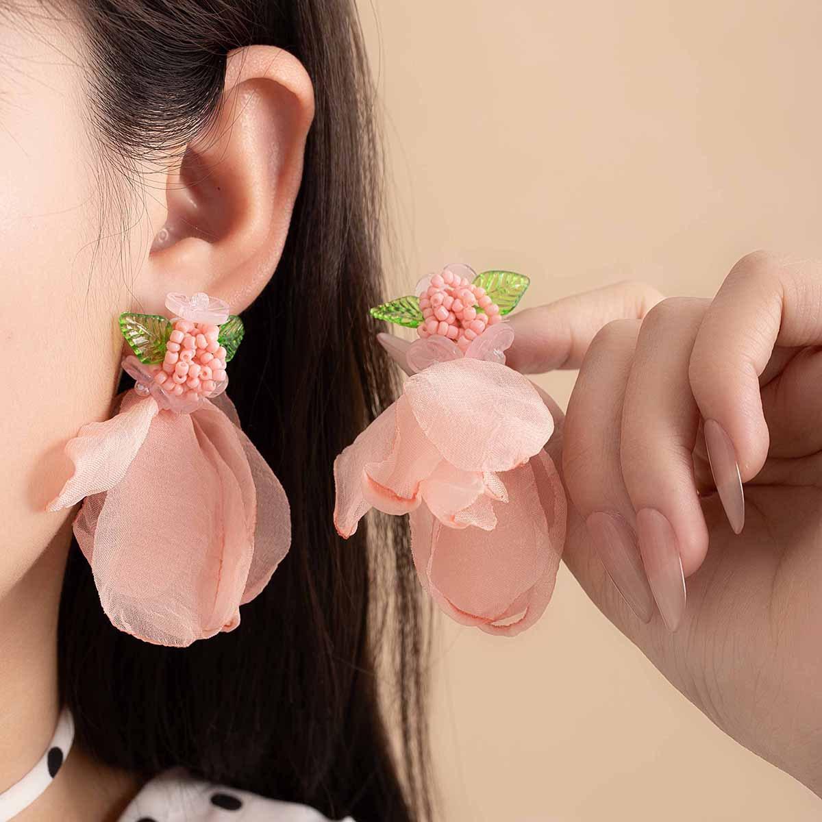 Серьги-сетки с цветами в стиле Мори Простые модные серьги Атмосферные серьги Нишевые пасторальные серьги