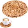 2 PCS Handmade Braided Drink Coasters Rattan Coasters 3.93In Natural Wicker Boho Coaster Set Round Straw Trivet for Coffee Table Home Decor