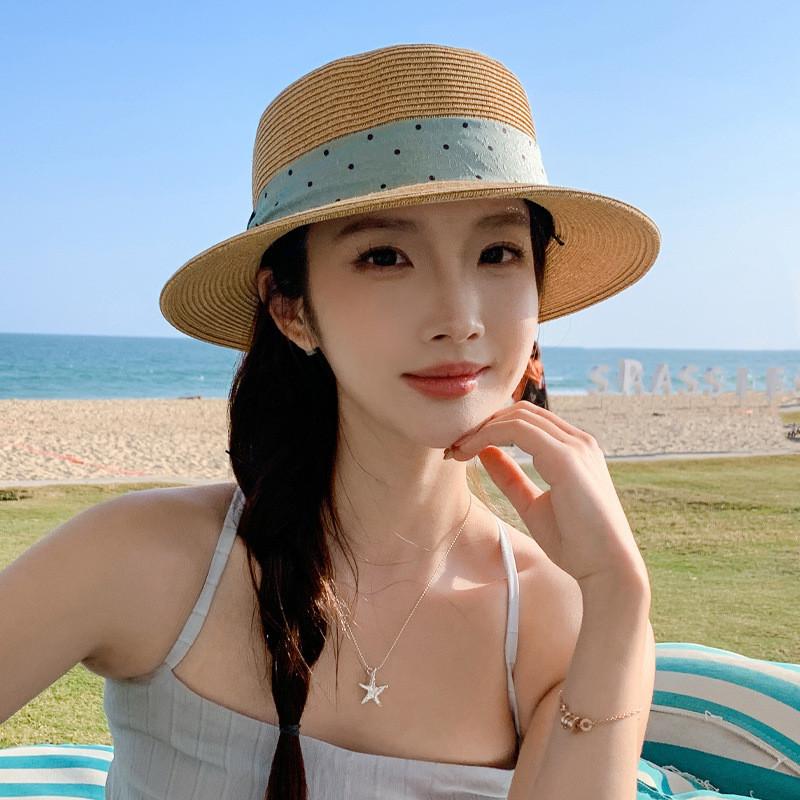 French Elegant Straw Hat With Wide Brim For Summer Sun Protection