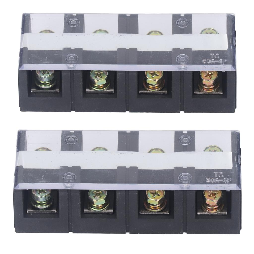 Terminal Strip Dual Rows High Current Screw Terminal Block with Cover 600V 60A 2pcs 4 Position
