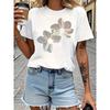 T-shirt Mode Femme - Motif Floral Créatif Imprimé Manches Courtes, Taille Européenne