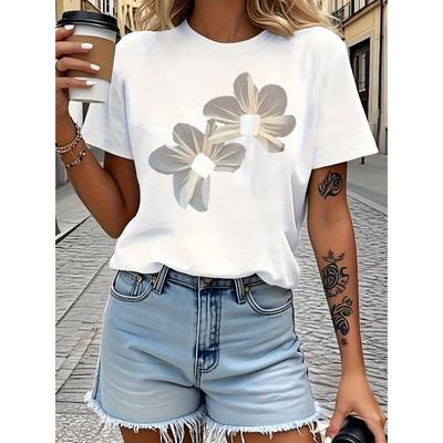 T-shirt alla Moda da Donna - Stampa Floreale Creativa, Manica Corta, Taglia Europea