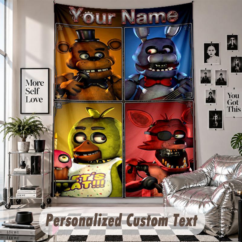 Wall Hanging Tapestry With Custom Name & Text, Five Nights At Freddy’s Decorative Tapestry For Bedroom