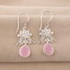 Růžový chalcedon Drahokam 925 Sterlingového Stříbra Šperky Ručně vyráběné Háčkované Náušnice 1,84" K Narozeninovému Dárku CE-23-14