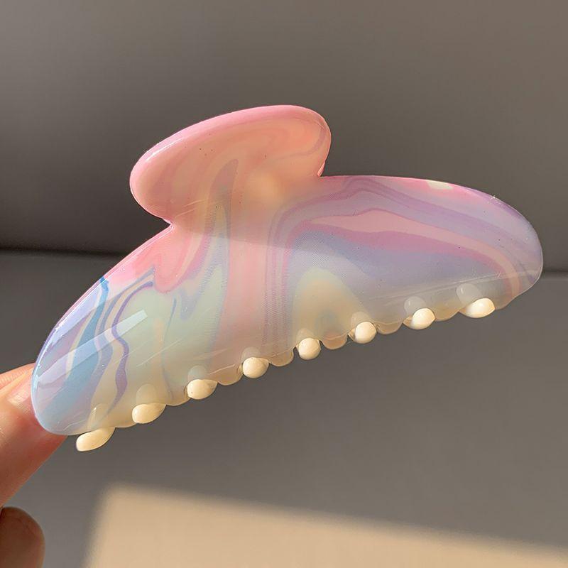 Rainbow Color Large Coiled Hair Claw Shark Clip Strong Hold Hair Clamp Niche Hair Grab Sweet Trendy Women's Hair Accessories
