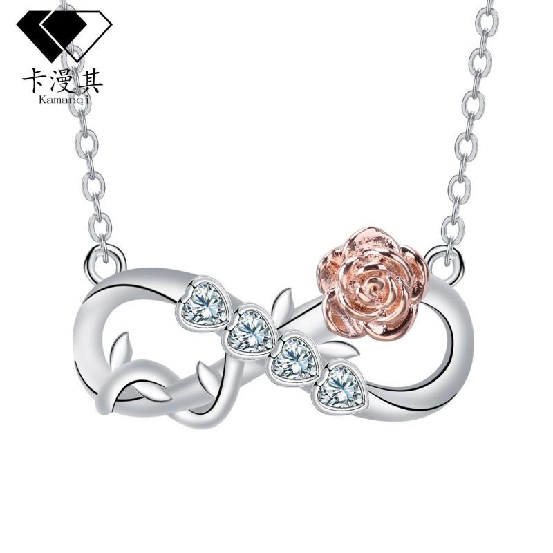 Rose Gold Infinity Symbol Necklace Women With Rhinestone Pendant Copper Chain Jewelry Gold-plated