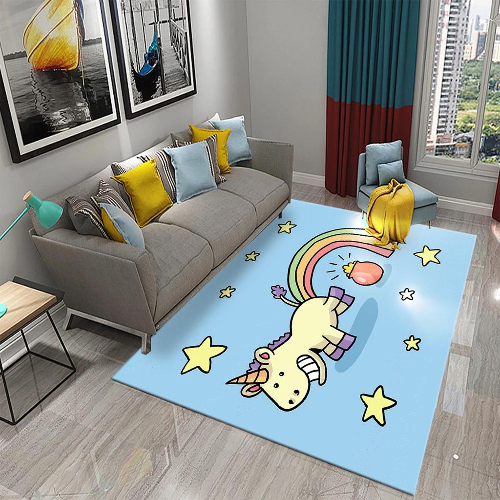 Lovely Cartoon Rainbow Unicorn Carpet Kids Bedroom Decor Rugs Baby Play Crawling Mat Living Room Bathroom Entrance Non-slip Rugs