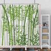 Watercolour Bamboo Shower Curtain Sets Sage Green Botanical Leaves Bath Curtains Shower with 12 Hooks Asian Art Meditation Zen