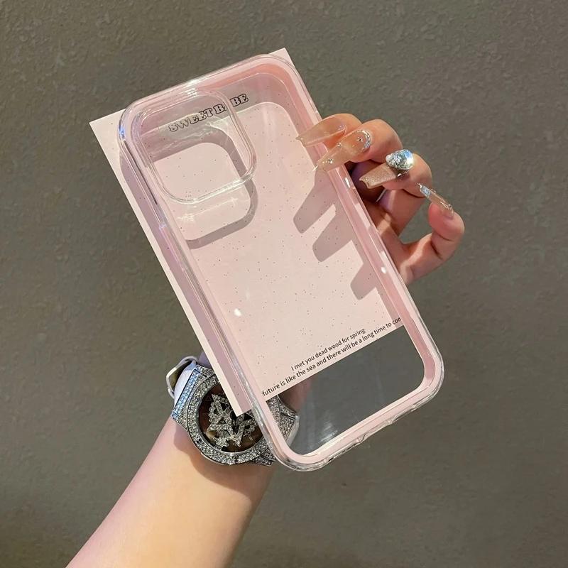 Luxury 2 IN 1 Transparent Candy Phone Case For iPhone 16 11 12 13 14 15 Pro Max Plus Clear Shockproof Bumper Back Cases Cover