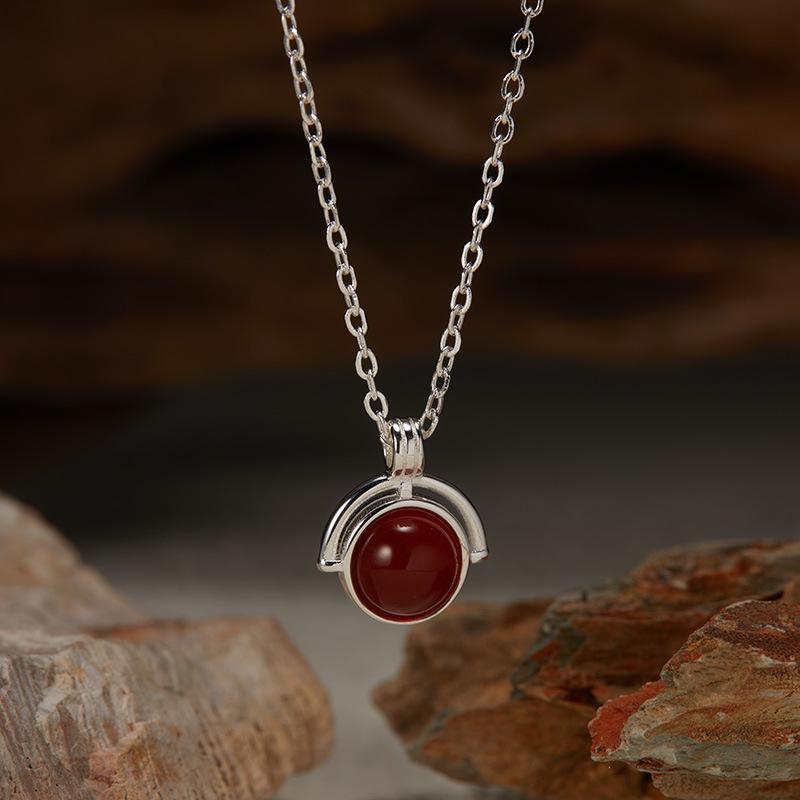 Simple And Stylish Design Colored Treasure Necklace Women'S S925 Sterling Silver Natural Red Agate Tiger Eye Aquamarine Moonstone Pendant
