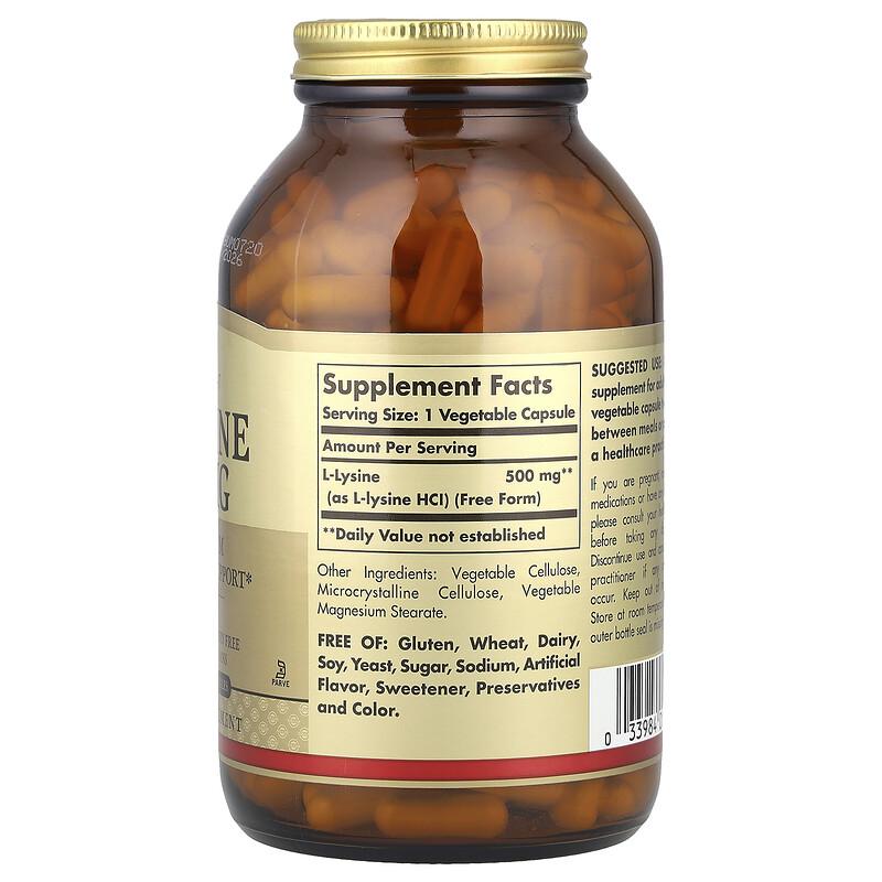 L-Lysine, Free Form, 500 mg, 250 Vegetable Capsules