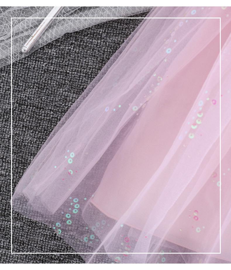 Girls' Pink Sequin Flutter Sleeve Mermaid Dress - Summer Party Princess Gown