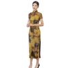 Elegant Qipao Smooth Slim Fit Hip Wrap Fabulous Vintage Floral Leaves Print Chinese Style Qipao for Party