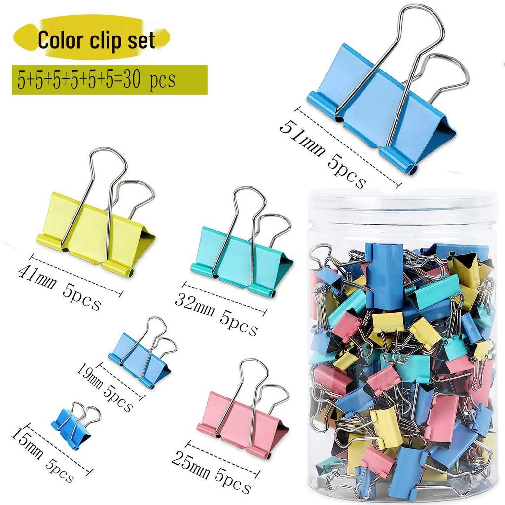 Multicolored Long-Tail & Black Metal Binder Clips Set