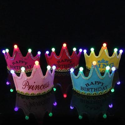 LED Happy Birthday Party Krone Hüte Leuchten Stirnband König Prinzessin Prinz Baby Shower Junge Mädchen Kinder Weihnachtsdekorationen Lieferungen