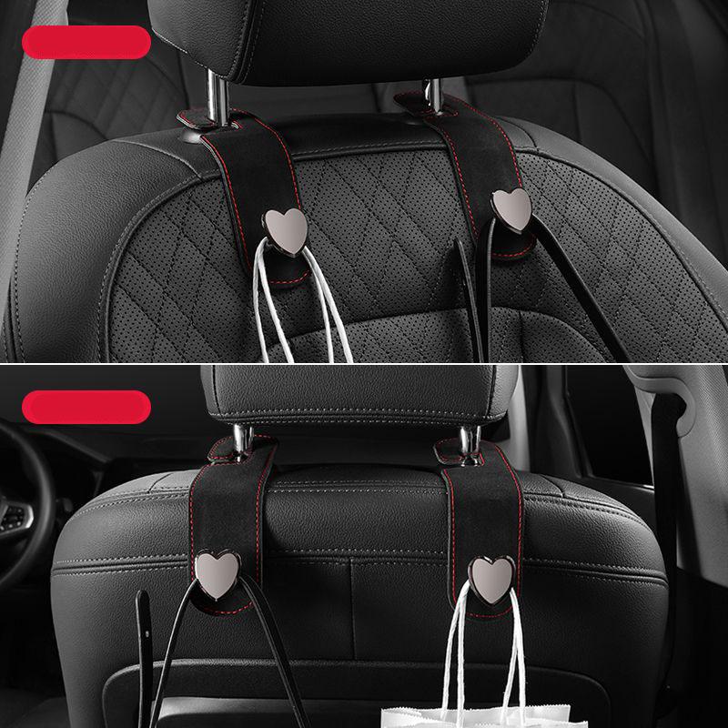Alloy Heart Shape Car Headrest Hook Premium Suede Quality Rear Seat Hanging Dual Hook Load-Bearing Hook Car Storage Accessories