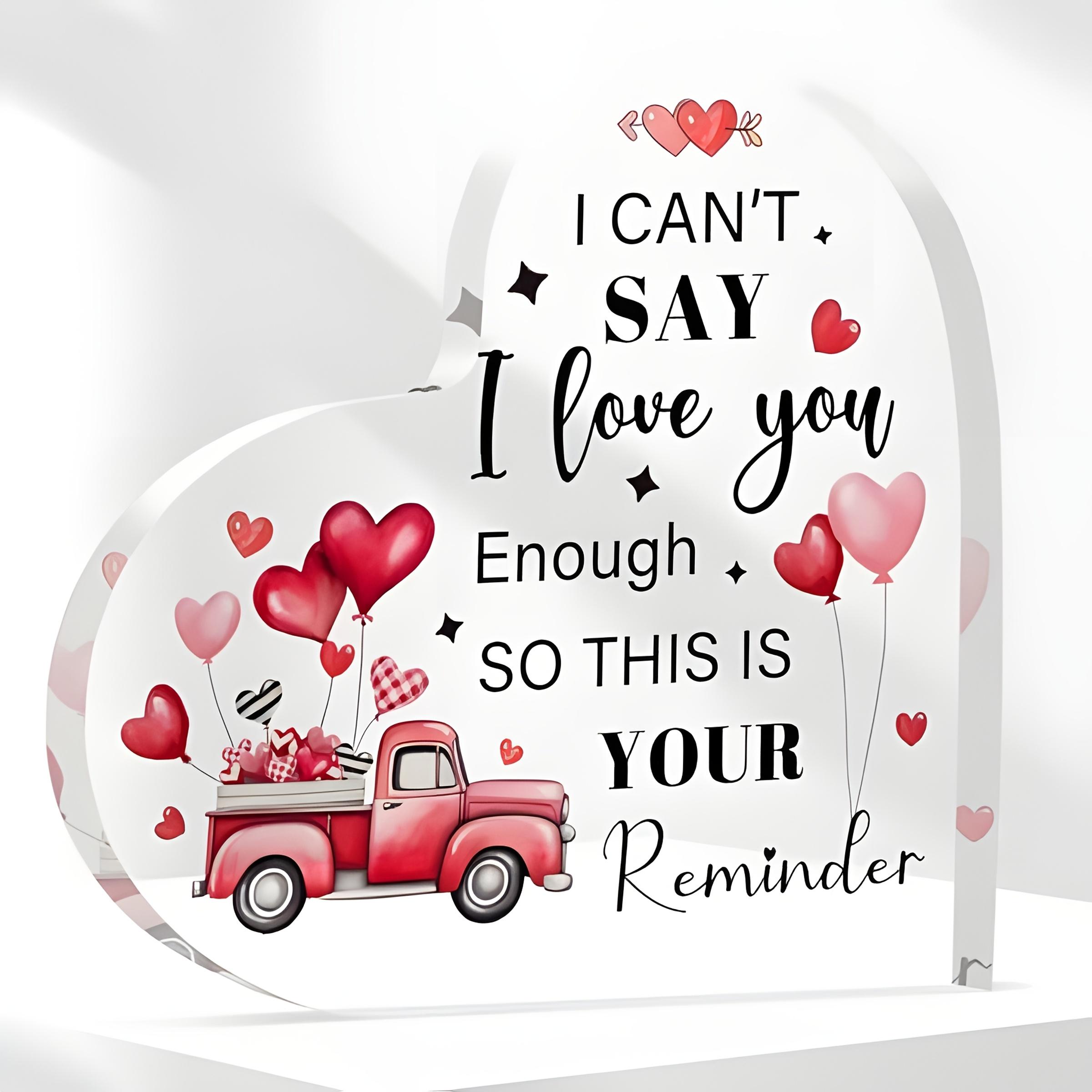 

2D Flat I Love You Enough Acrylic Heart-Shaped Desktop Decoration, Truck & Balloons Design, Home Decor Plaque Hanging Wall Art Decorative Garden Dec 10*10CM