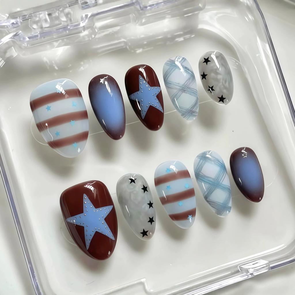 24PCS Pink Brown Cherry Polka Dots French False Nails Sweet 3D Bow Almond Press On Nails for Women Ins Style Wearable Full Cover