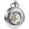 TREEWETO Mechanical Pocket Silver Flower Roman Numerals Watch, Hollow, Vine, Skeleton,