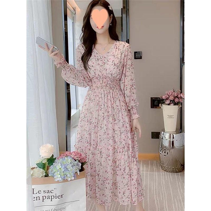 Women's Floral Print V-Neck Long Sleeve Maxi Dress Casual Party