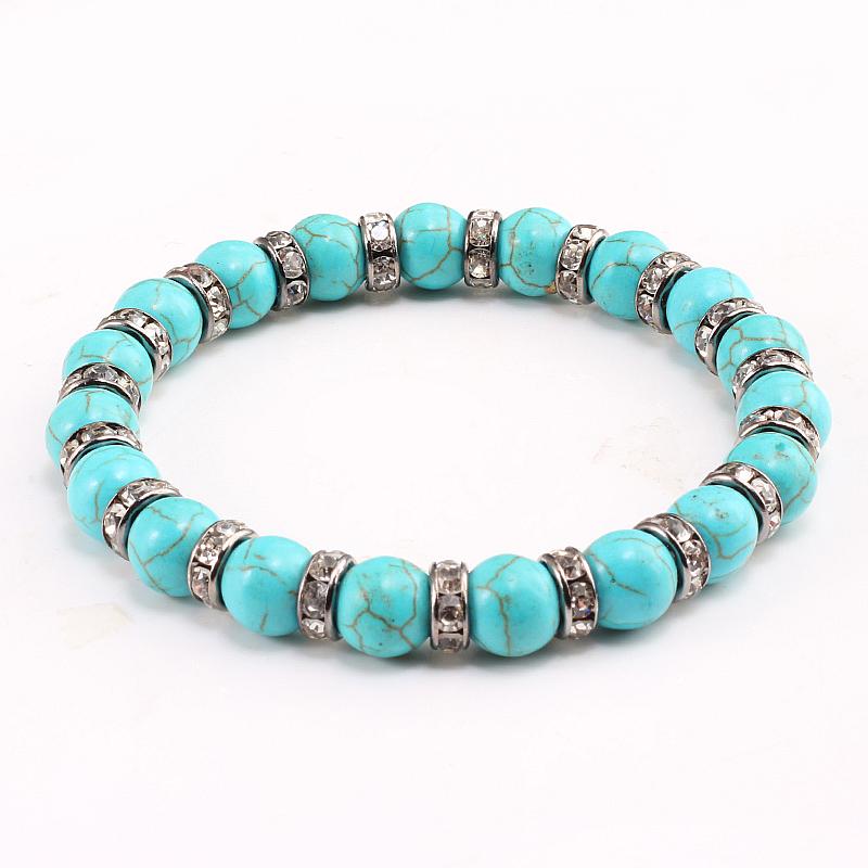 Blue Beaded Bracelet Charm Natural Stone Crystal Septa Stretch Women Bracelets & Bangles Fashion Yoga Jewelry Couple Gifts