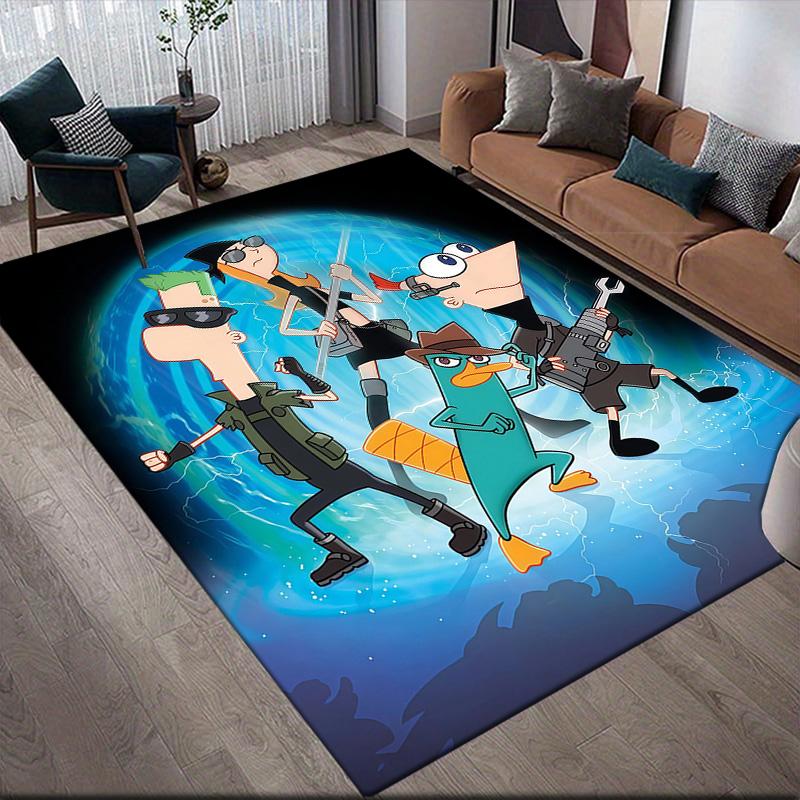 Phineas and Ferb2 Flannel Pattern Square Carpet,Area Rug,Carpet Rug for Living Room Bedroom Sofa Playroom Decor,Non-slip Floor Mat