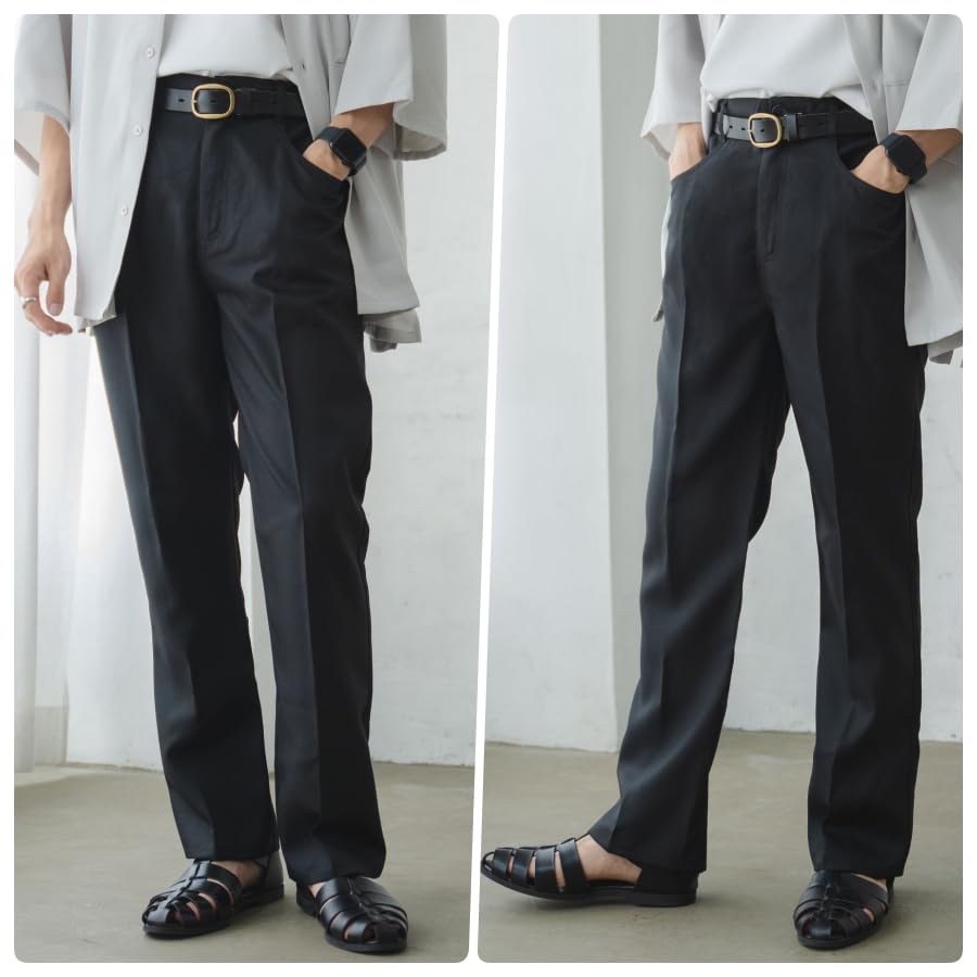 WEGO Unisex Flared Korean Size Black Semi-Flared Slacks, Pants, Bottoms, Year-Round, All-Season, Stylish, Casual, Style, Spring, Summer, Autumn,