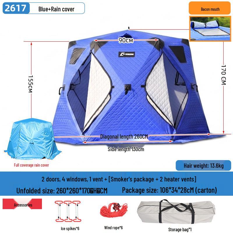 Hexagonal Cotton Ice Fishing Tent - Thickened, No Assembly Needed