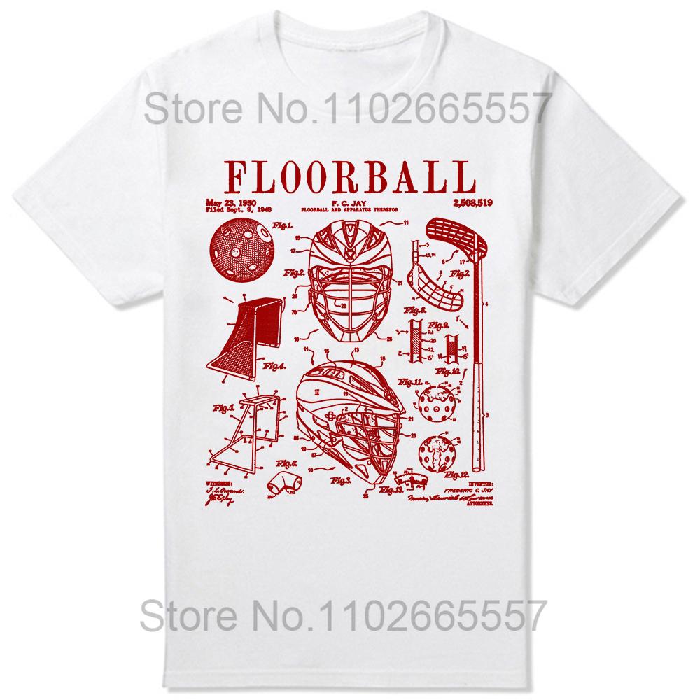 Floorball Player Stick Goalie Sport Vintage Patent Print T Shirts Summer Graphic Cotton Streetwear Short Sleeve Gifts Tshirt