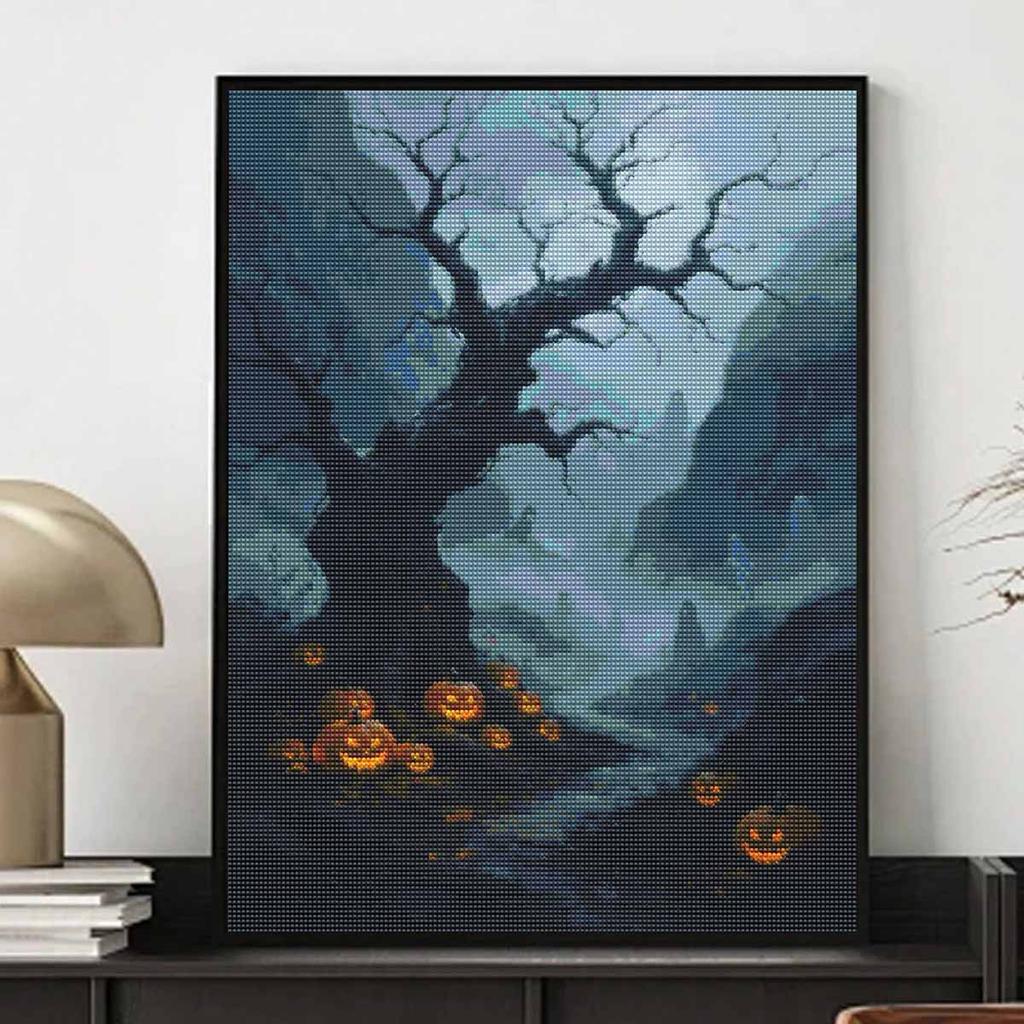 Halloween diamond painting kit mysterious dead tree glowing pumpkin handmade diy painting home decoration painting