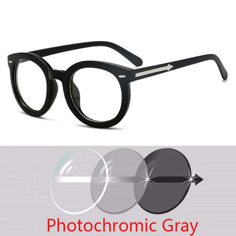 Black Round Eyewear Women Retro Big Optical Arrow Glasses Myopia Men Clear Lens -0.5 -1.0 -1.5 -2.0 -2.5 To -6.0