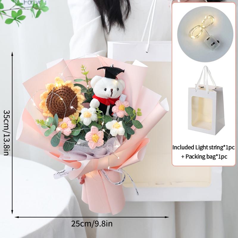Artificial Flowers Bouquet Crochets Flower with Lights Wedding Guests Gift Graduation Bouquet Teachers' Day Gift Christmas Decor