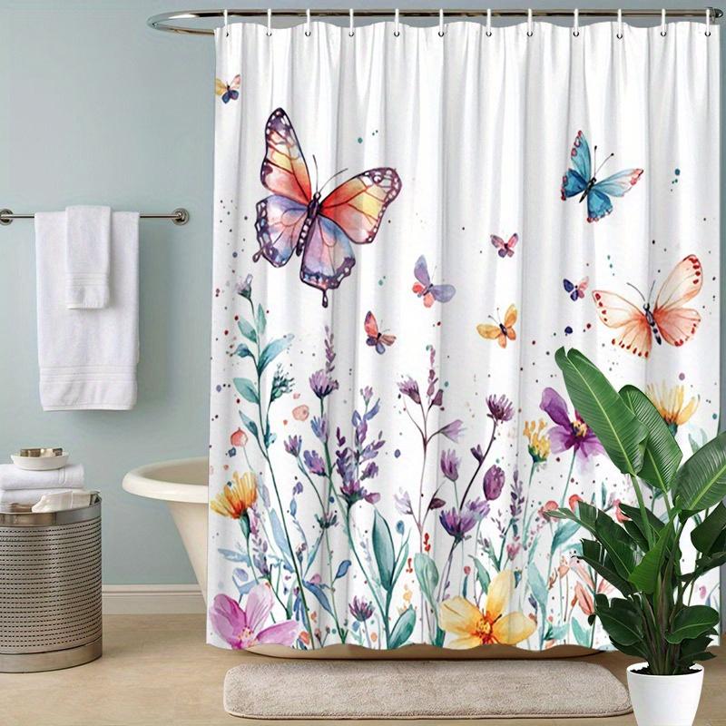 Colorful Butterfly & Flower Shower Curtain - Polyester, 12 Hooks, 70.8x70.8 Inches, Perfect for Bathroom Decor