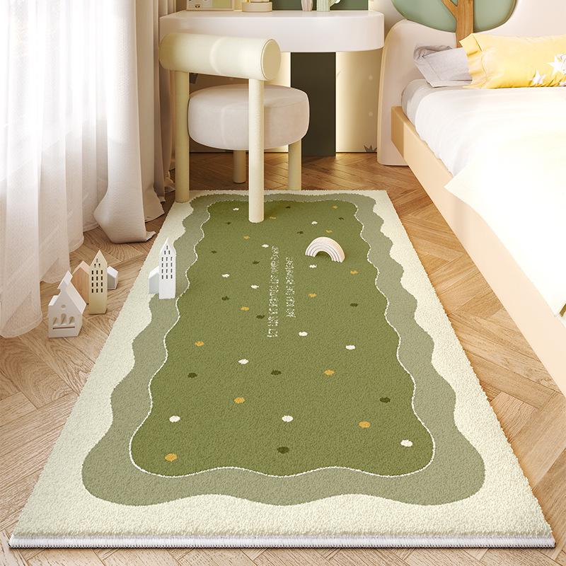 Dětský kreslený plyšový kobereček k posteli - Umělý kašmír, Roztomilá a zesílená podlahová rohož do dívčího pokoje.