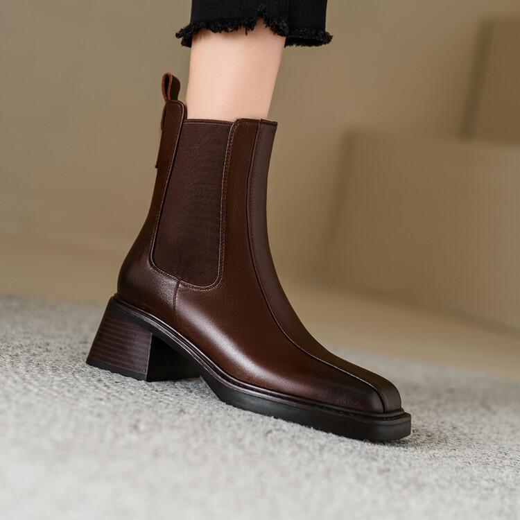 Fashion New Autumn Winter Genuine Leather Women Boot Fashion Boots Square Toe Chunky Heels Boots for Women High Heels Zapatos Mujer
