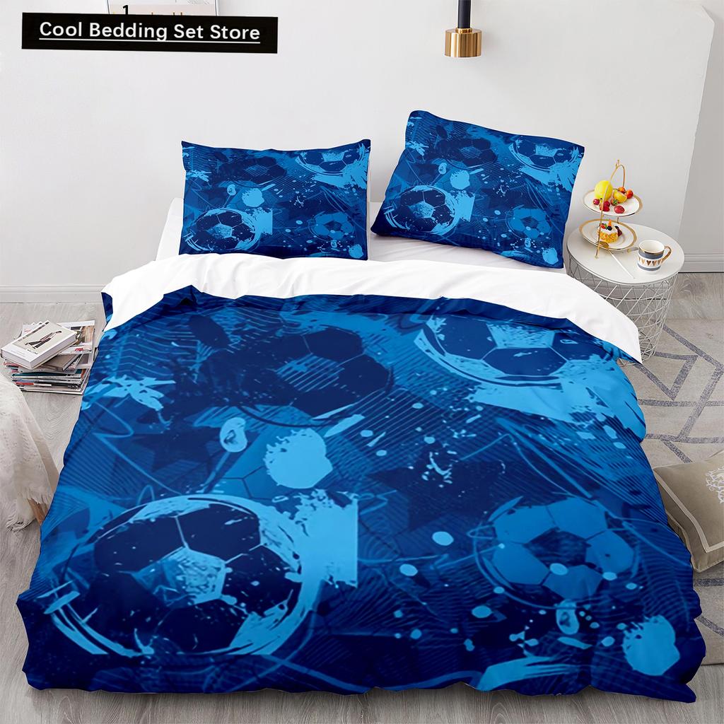 Football King Queen Duvet Cover 3D Soccer Bedding Set for Kids Teens Adult Ball Game Quilt Cover Sport Fans Soft Comforter Cover