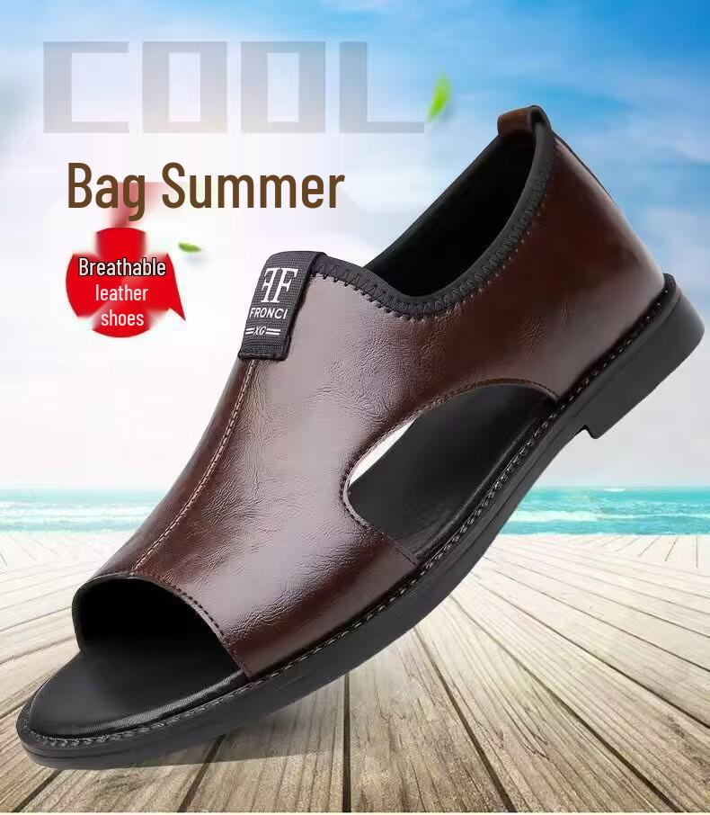 Men's Plus Size 48 Casual Leather Sandals, Summer 2025 Non-Slip Breathable Driving Shoes.
