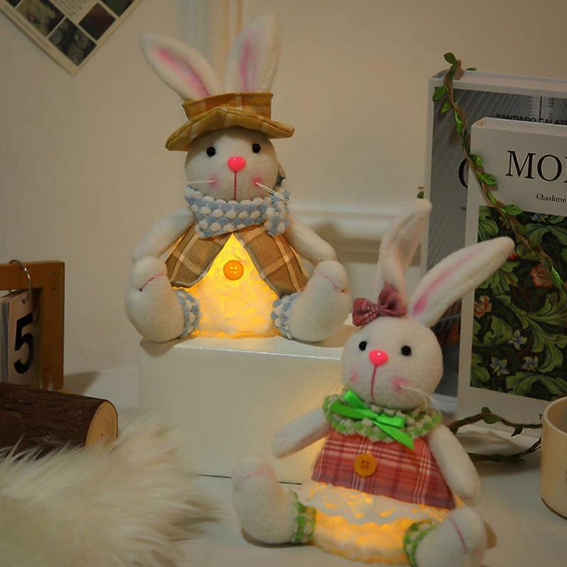 Easter Rabbit Doll Toy Luminous Handmade Lovely Plush Ornament Couple Gift for Table Decoration and Kids Comforting  Brown