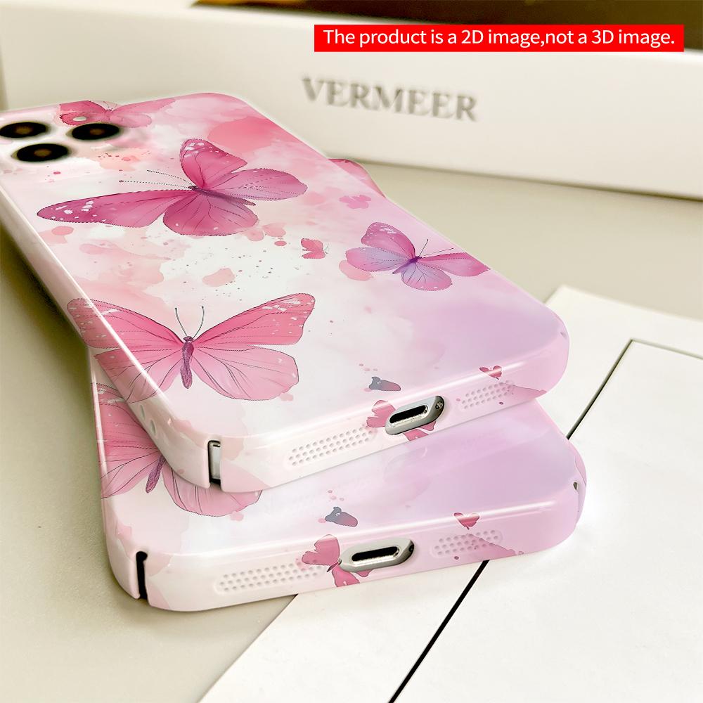 Pink Butterfly Watercolor Art Phone Case All Inclusive Film Hard Phone Case, Compatible with iPhone 18 Pro Max 17 16 15 14 13 12 11