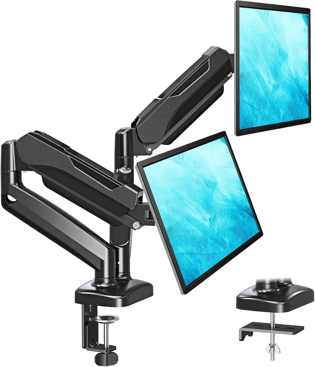 

MOUNTUP Dual Monitor Supports Two Inch Weight Grommet VESA Cable Management Arm, 13-32 Monitors, 2-8kg Capacity, Clamp, Mount, Compatible, 75x75mm, чёрный