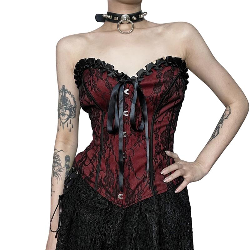 Ladies Lace Pattern Strapless Vest Elastic Rope Corset with Adjust Rope Universal Women Banquet Dress Shirt Coat Corset